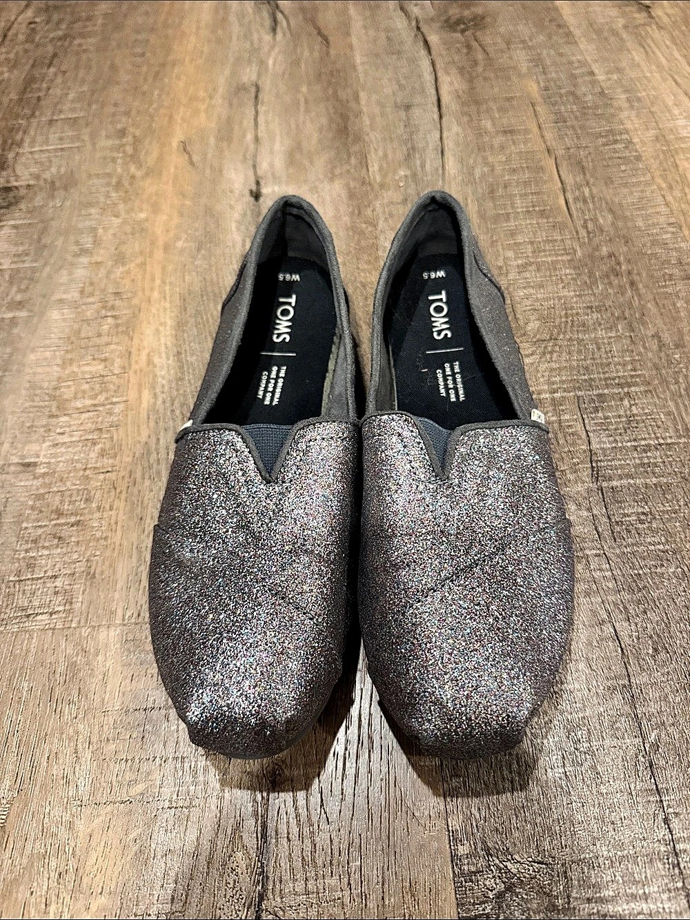 TOMS Alpargata Classic Glitter Slip-On Flats Gray & Silver US 6.5